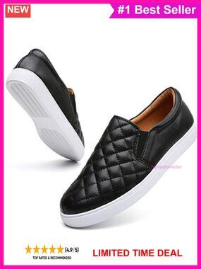 Genuine Leather Quilted Slip On Loafers Memory Foam Casual Shoes